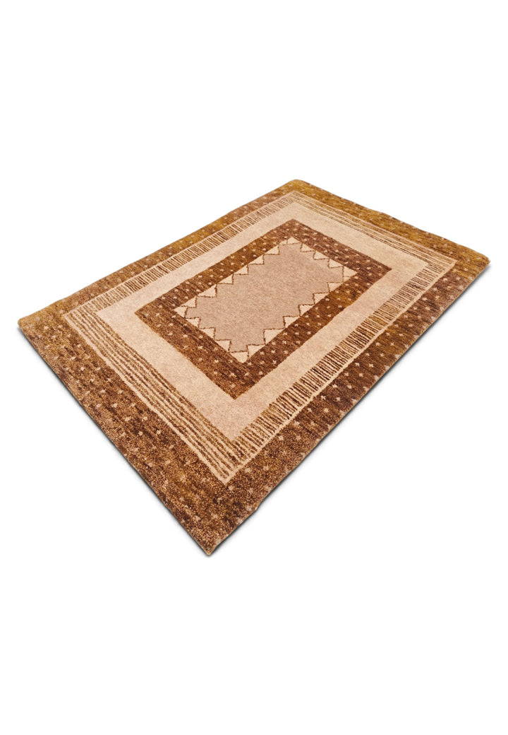 Camel and Chestnut Concentric Frame Loribaf, Hand-Knotted Wool Rug