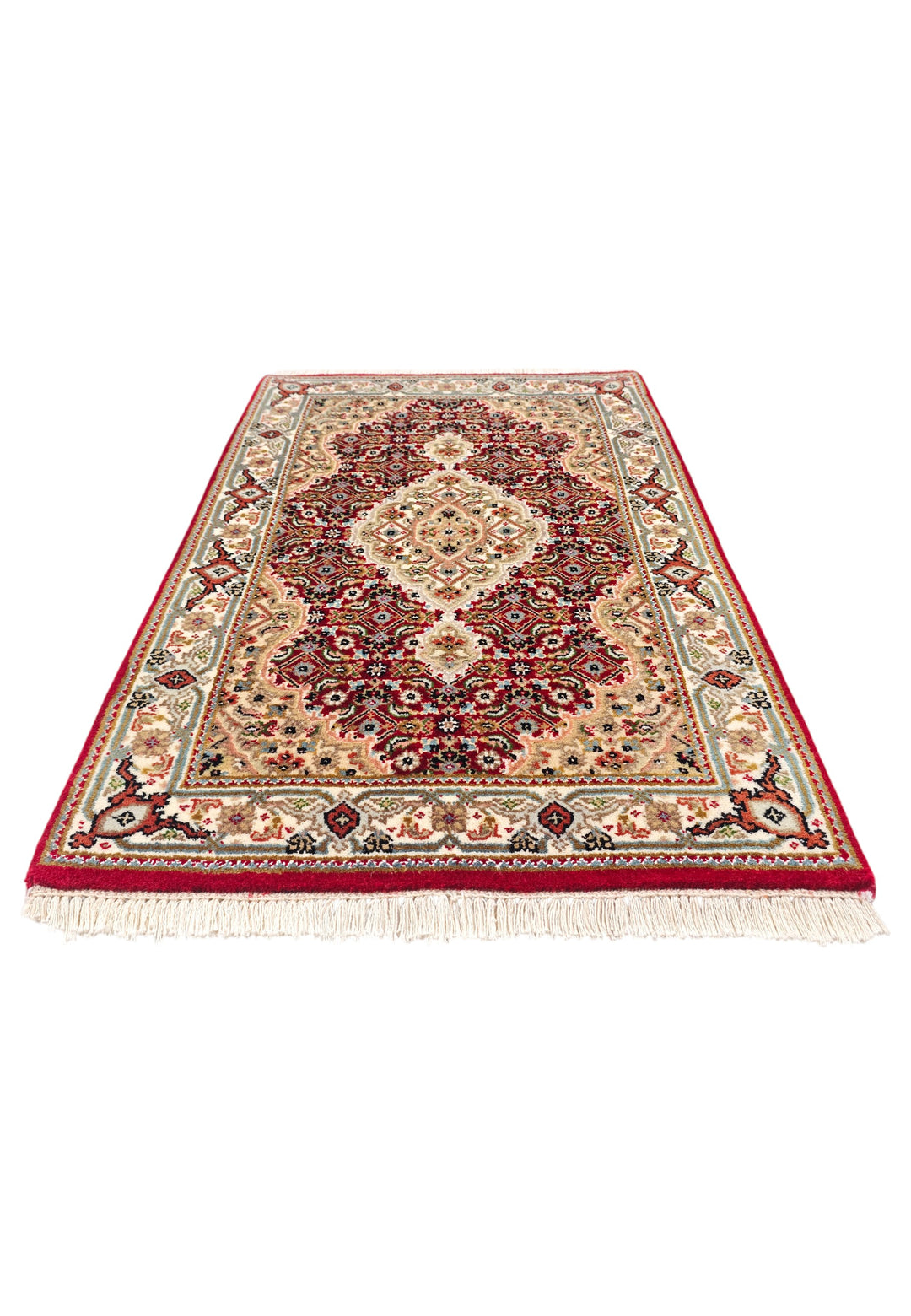 Brick Red and Sandstone Mahi Medallion Tabriz, Hand-Knotted Wool Rug