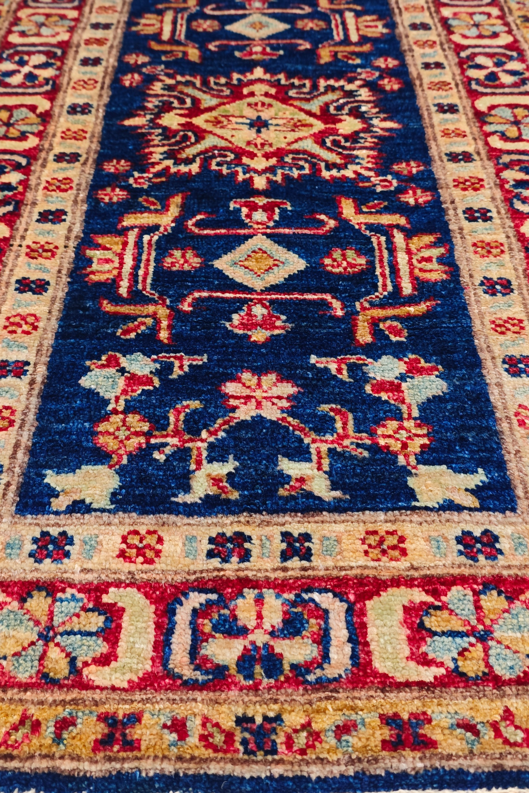 Navy and Red Caucasian Medallion Rug, Hand-Knotted Sherwan
