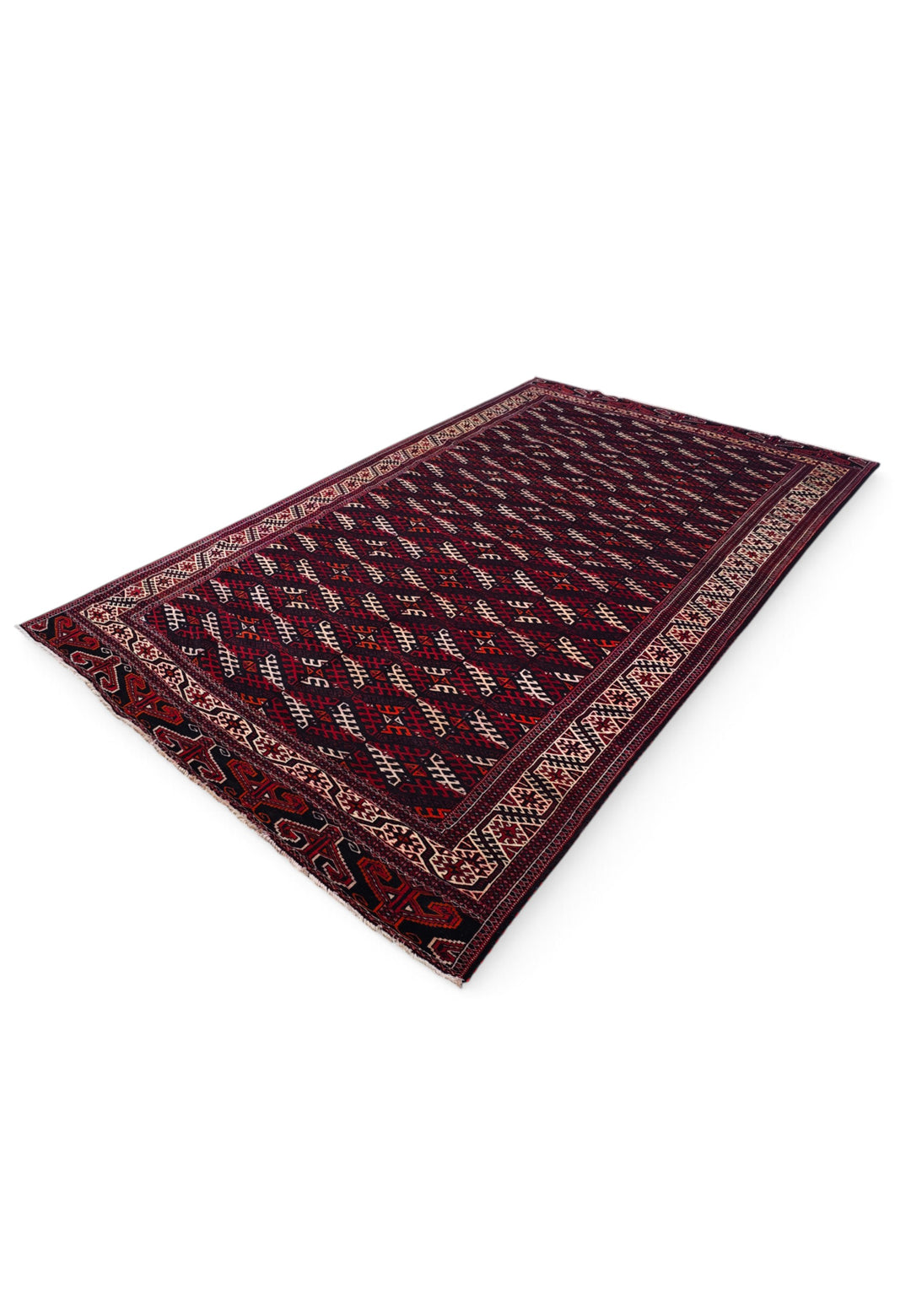 Aubergine and Ivory Turkmen Panel, Hand-Knotted Wool Rug
