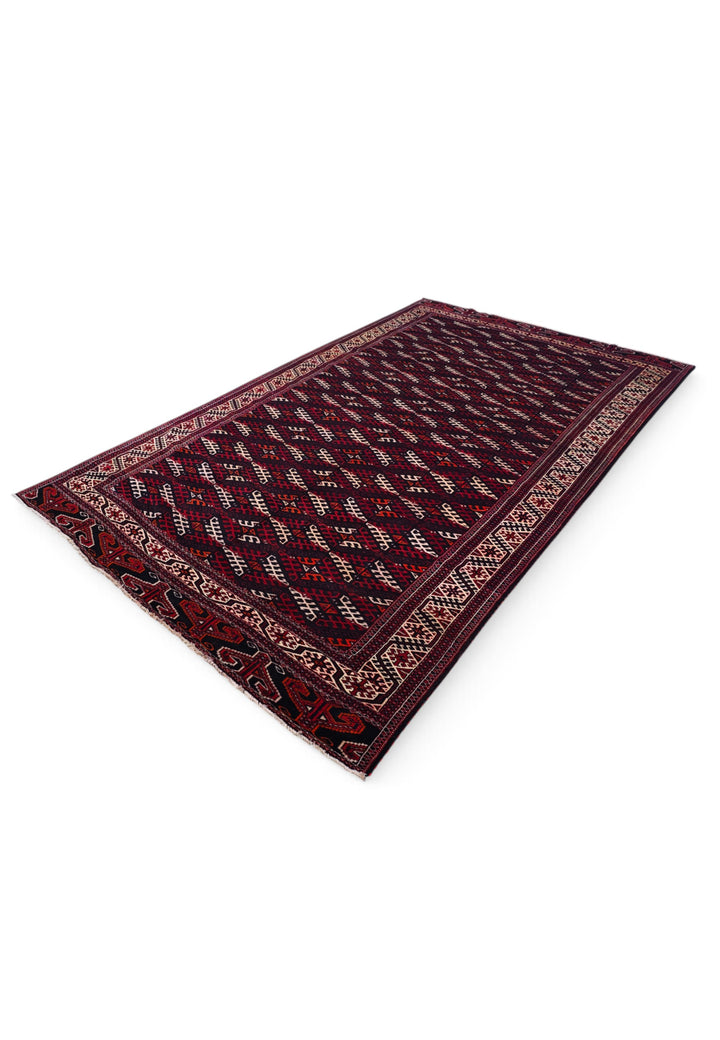 Aubergine and Ivory Turkmen Panel, Hand-Knotted Wool Rug