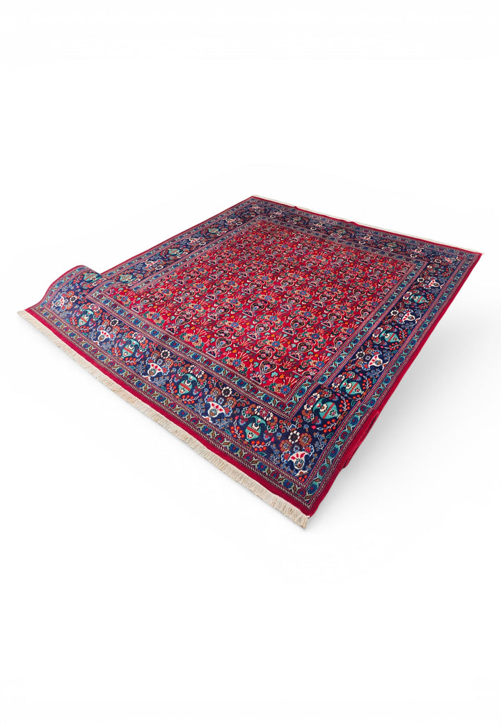 Cherry-Red Boteh Persian Moud, Hand-Knotted Wool Rug