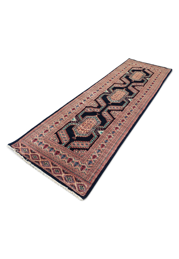 Indigo and Camel Jaldar Nested Medallion, Hand-Knotted Wool Rug