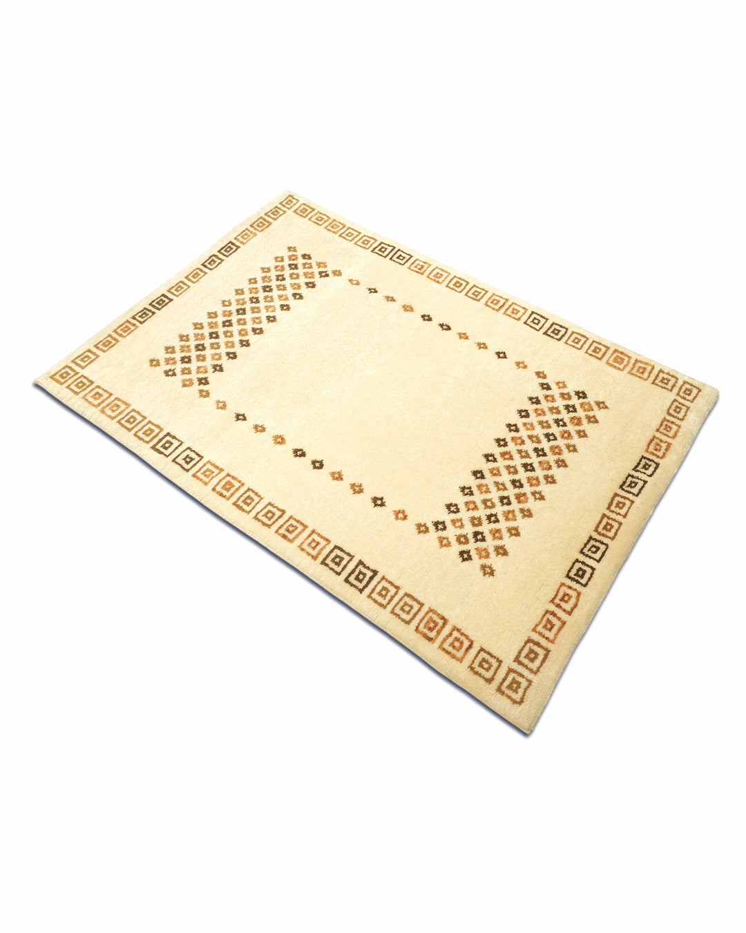 Ivory Diamond Loribaf, Hand-Knotted Indian Wool Rug
