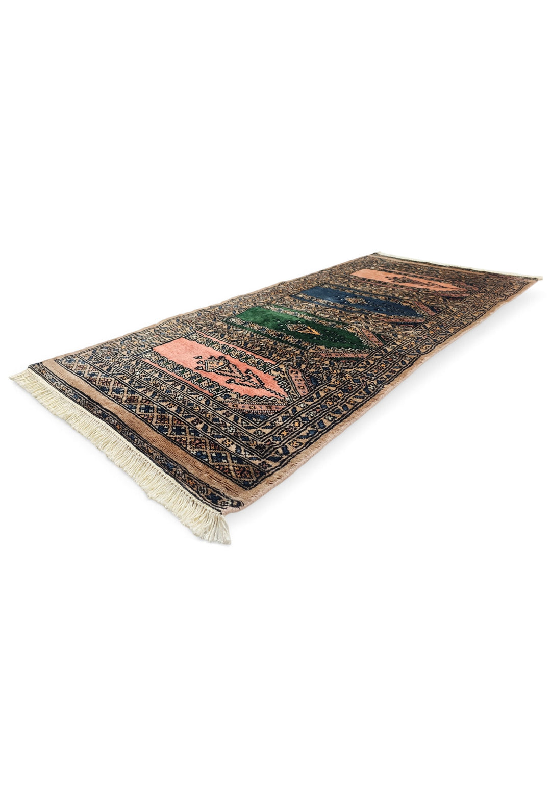 Camel and Salmon Saf Prayer Design, Hand-Knotted Wool Rug