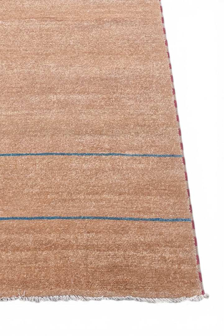 Sand and Slate Blue Stripe Gabbeh, Hand-Knotted Wool Rug