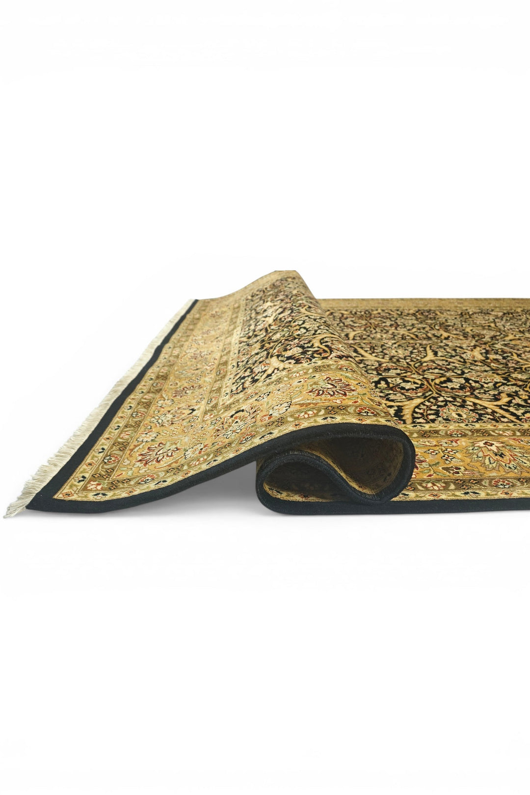 Black and Gold Floral Vine, Hand-Knotted Wool Rug