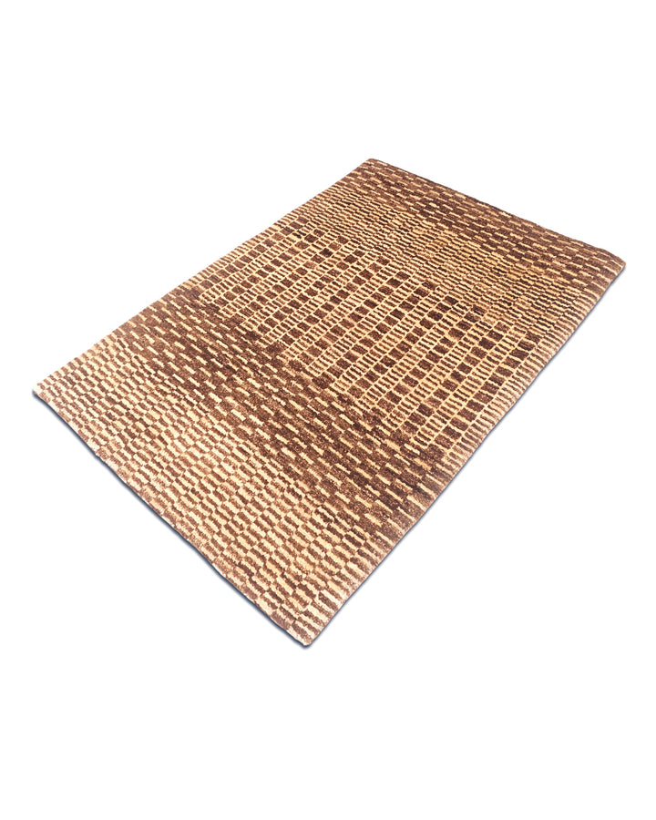 Brown Checkerboard Gabbeh, Hand-Knotted Afghan Wool Rug