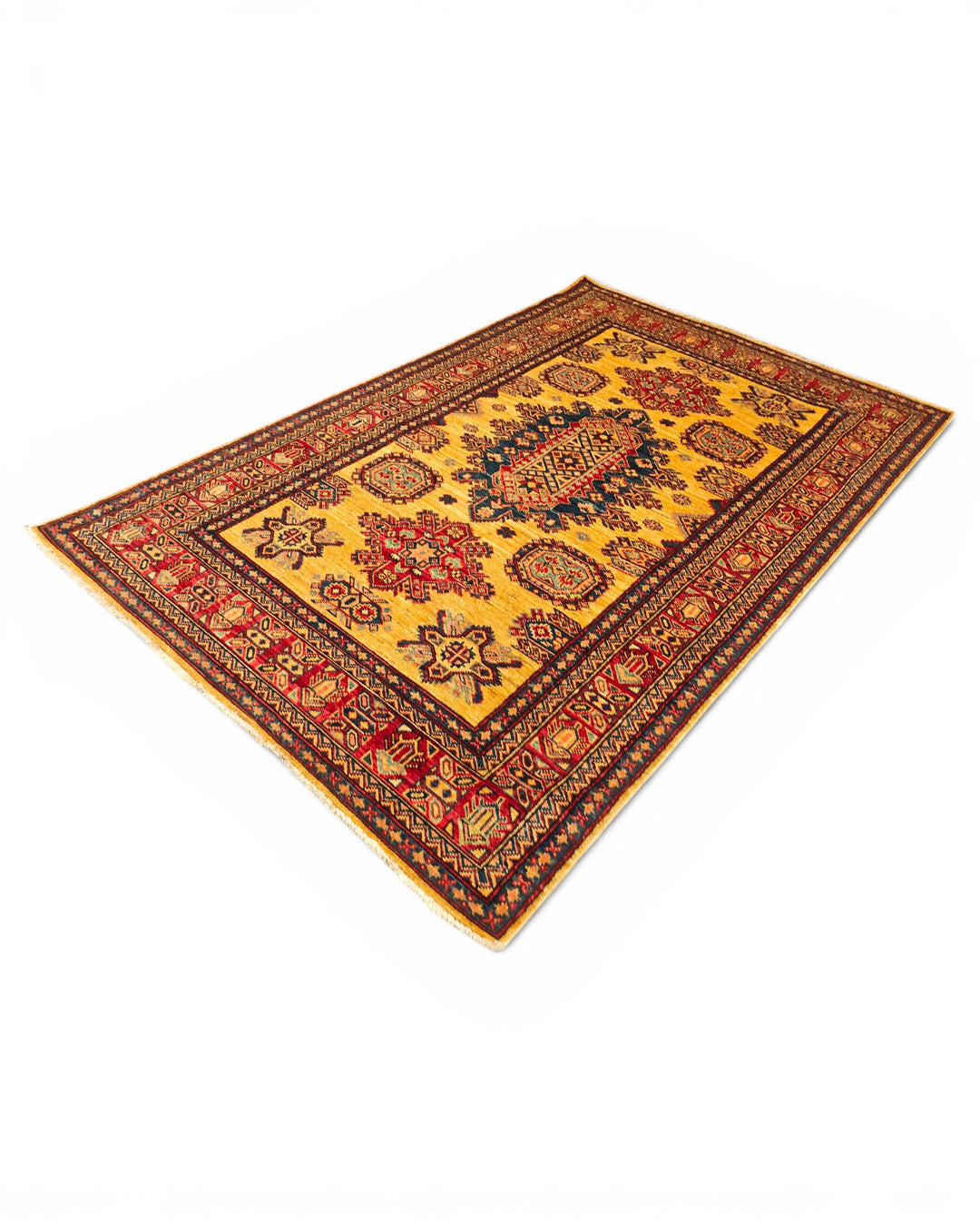 Marigold Tribal Medallion Rug, Hand-Knotted Afghani Sherwan