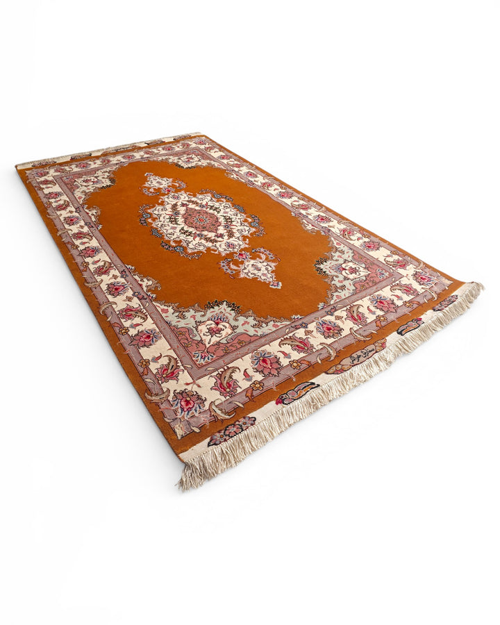 Gold Pakistani Jaldar Accent Rug, Hand-Knotted Wool