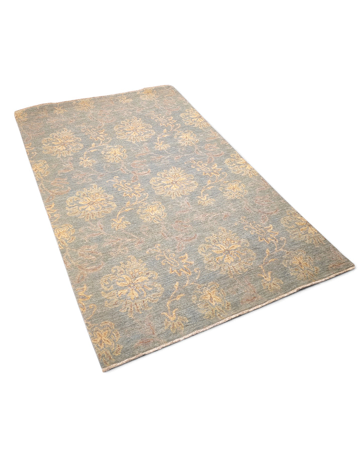 Celadon Blossom Gabbeh, Hand-Knotted Afghan Wool Rug