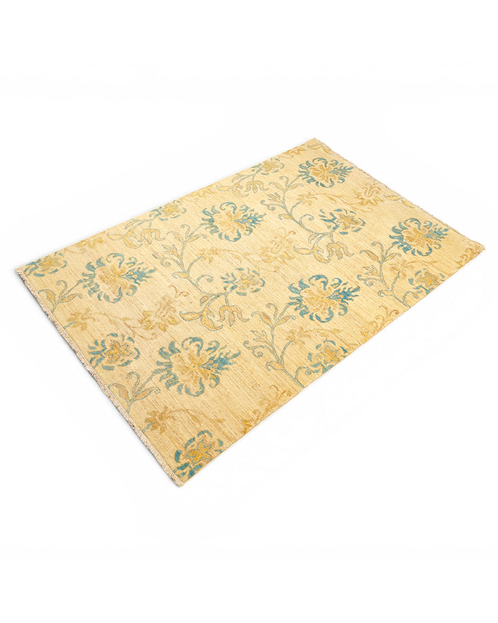 Verdigris Garden Gabbeh, Hand-Knotted Afghan Wool Rug