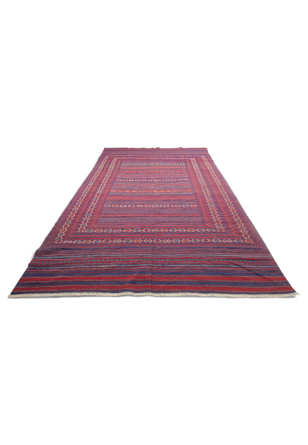 Rose Red and Plum Kilim, Hand-Woven Wool