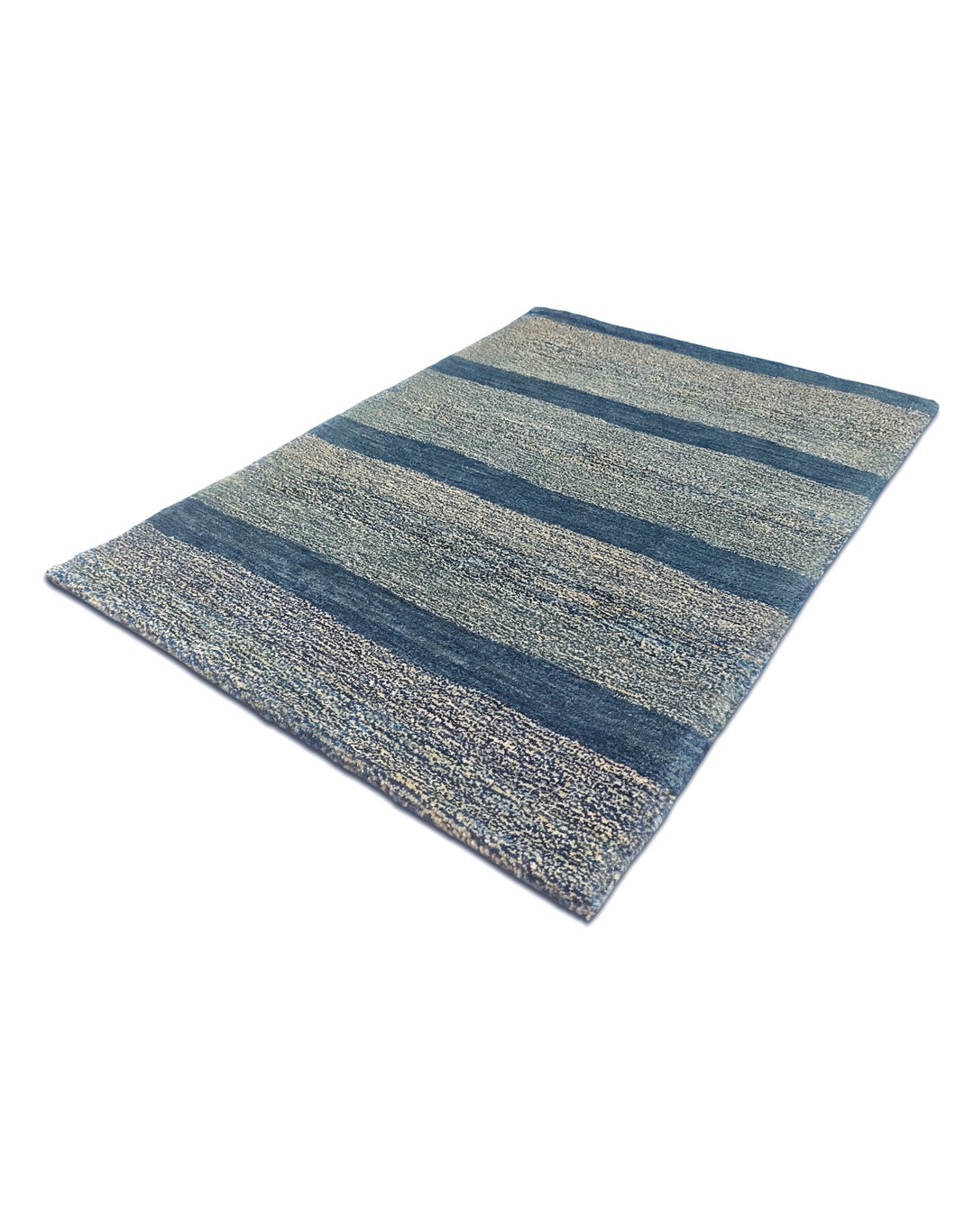 Denim Blue Stripe Gabbeh, Hand-Knotted Afghan Wool Rug