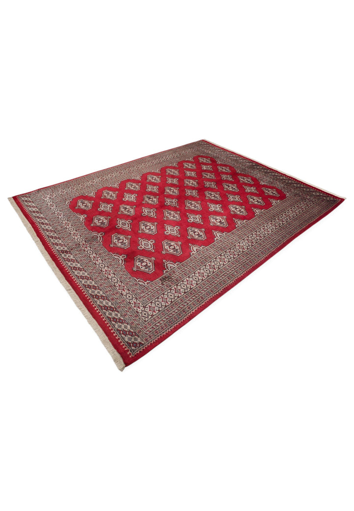 Deep Crimson Turkmen Gül Bokhara, Hand-Knotted Wool Rug