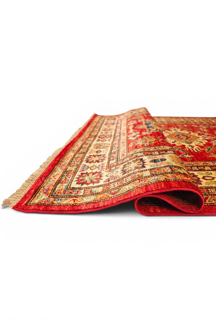 Red &amp; Gold Star Kazak Rug, Hand-Knotted Afghan Wool