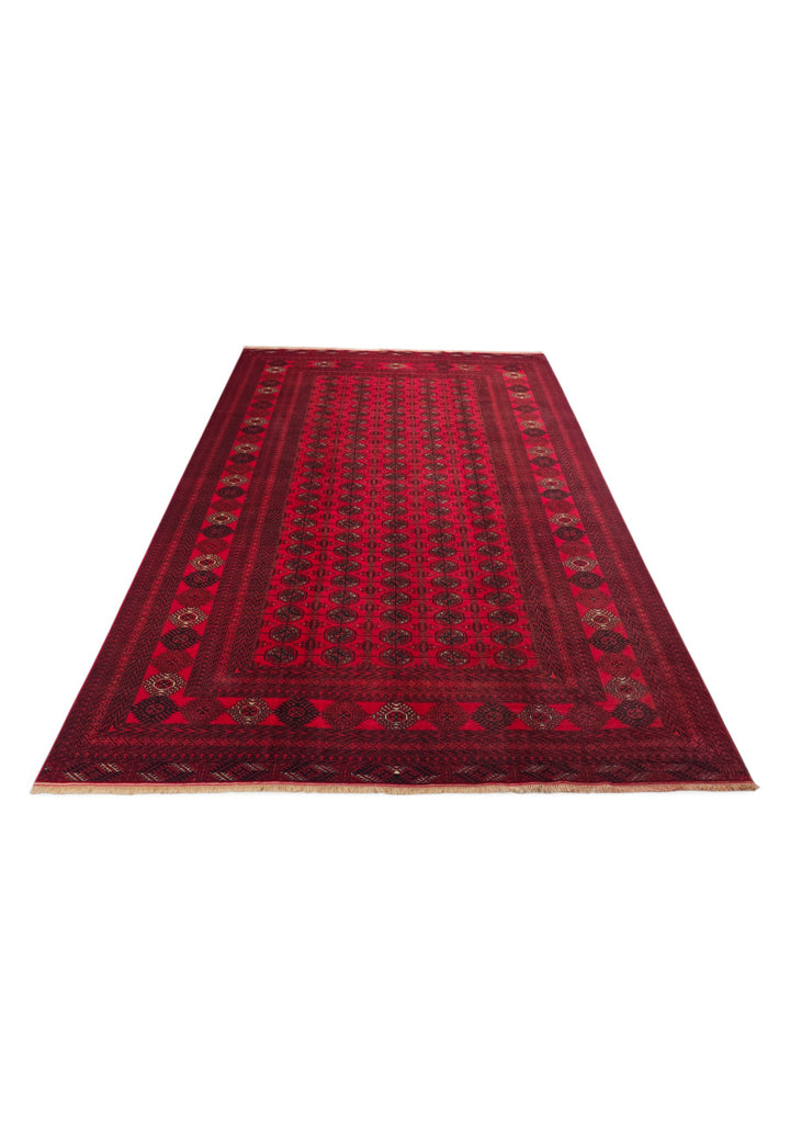 Bright Red Turkmen Gül Rug, Hand-Knotted Wool