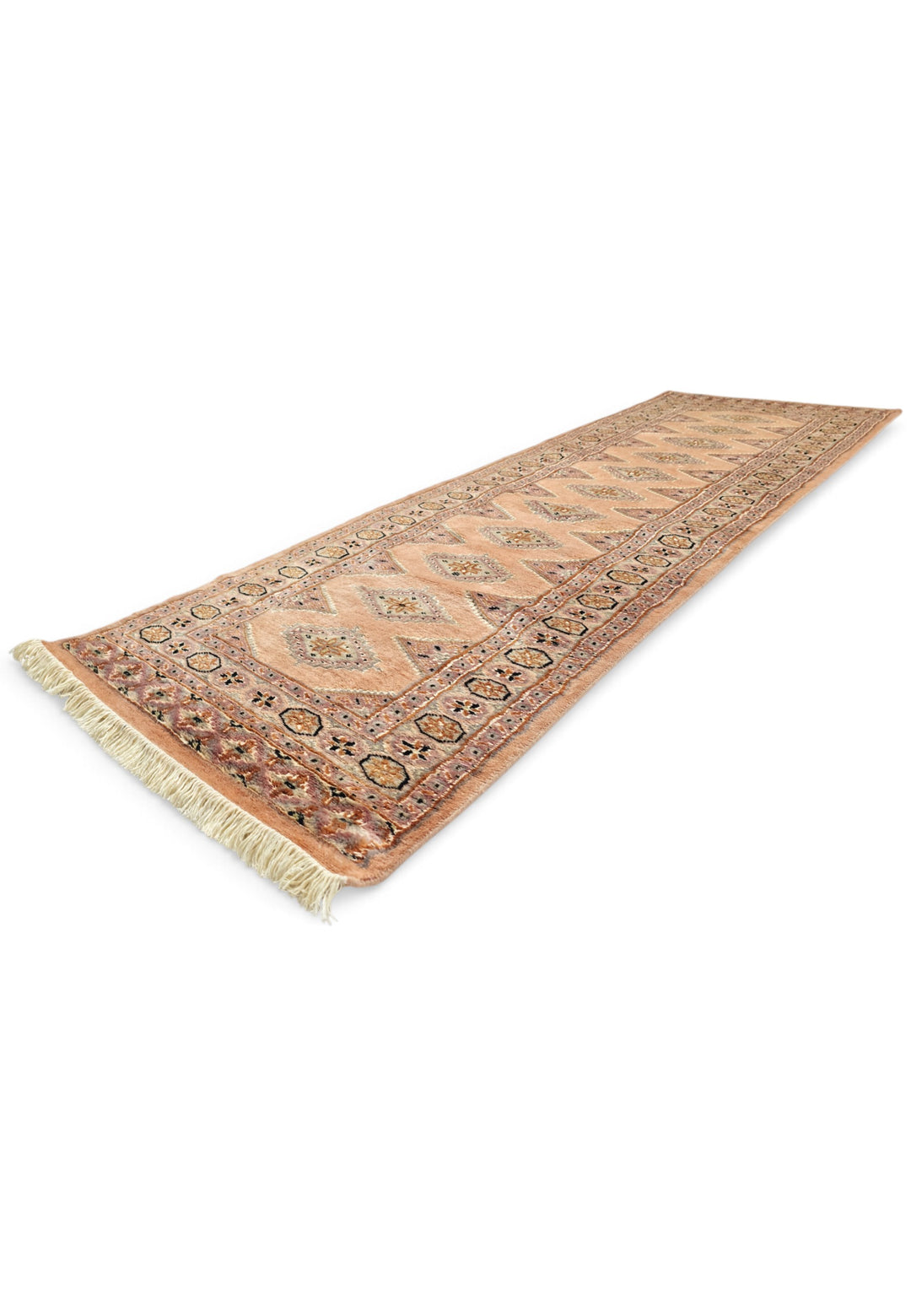 Salmon and Mauve Jaldar Diamond Gül, Hand-Knotted Wool and Silk Rug