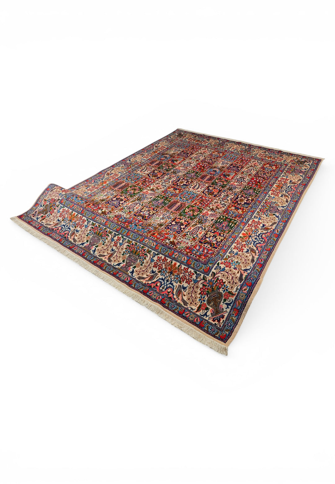 Four Seasons Garden Panel Persian Sabzevar, Hand-Knotted Wool Rug