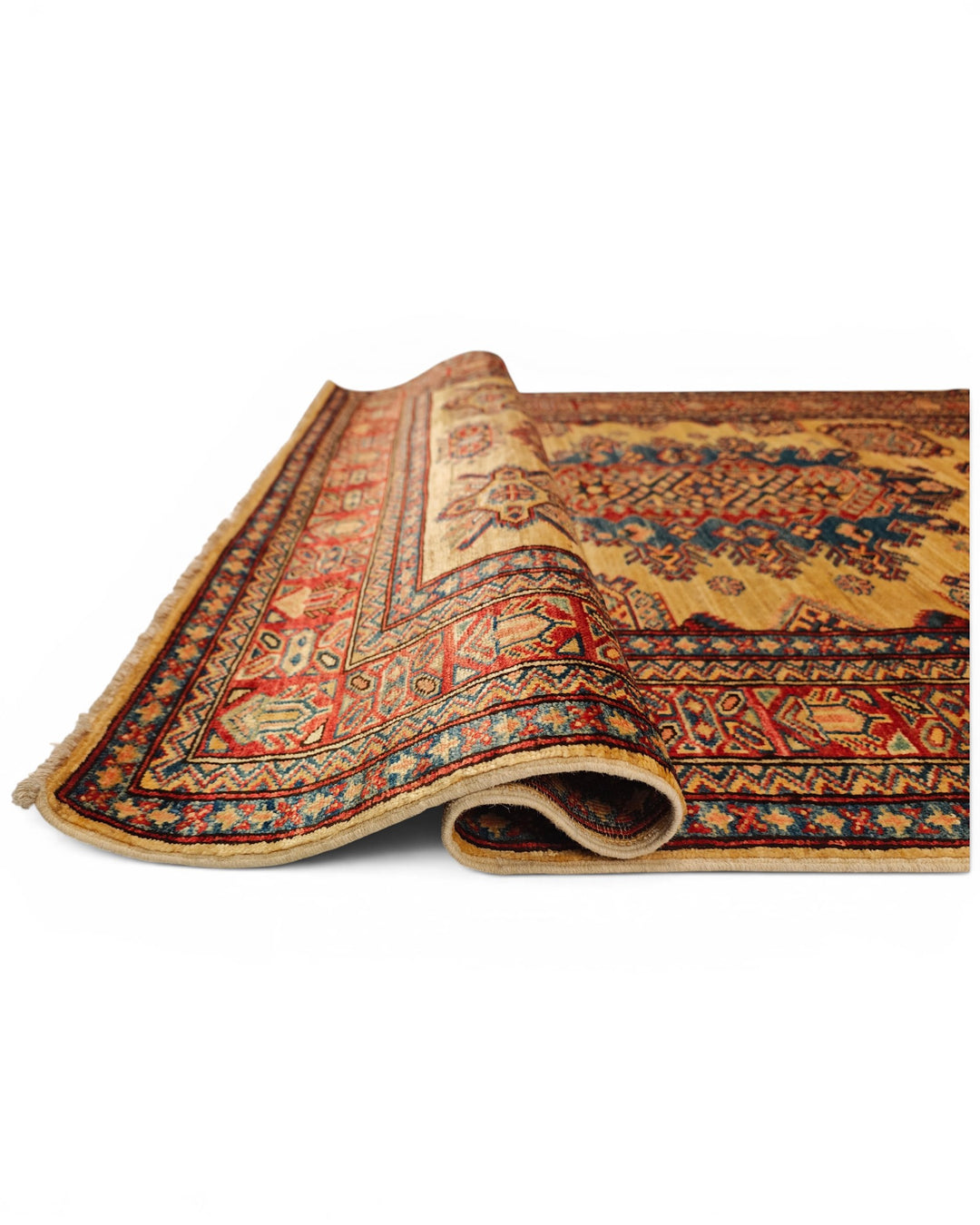 Gold &amp; Navy Tribal Medallion Rug, Hand-Knotted Afghani Sherwan