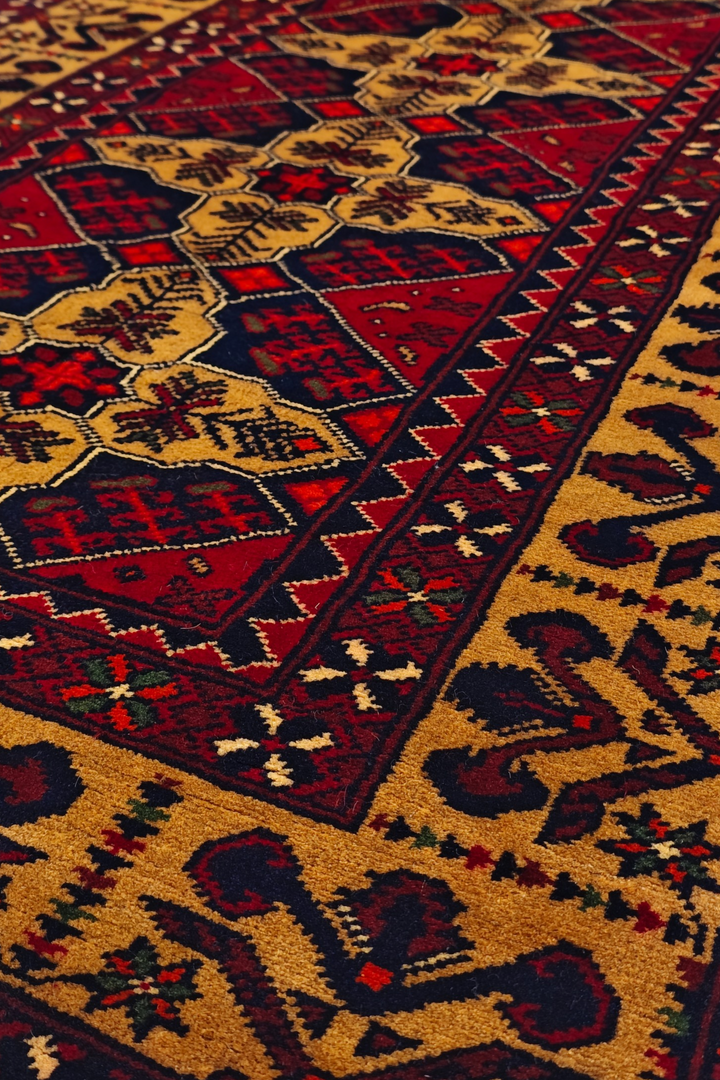 Red and Gold Khan Muhammadi Rug, Hand-Knotted Wool