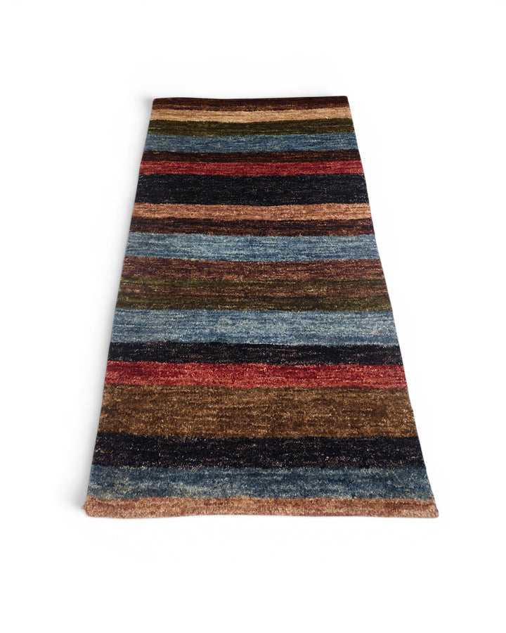 Multicolour Stripe Gabbeh, Hand-Knotted Afghan Wool Rug