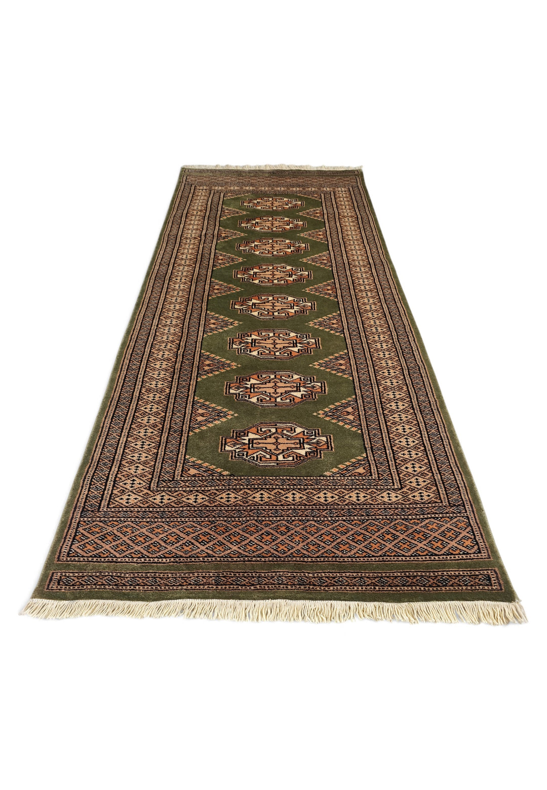 Olive Green and Beige Yamoud Rug, Hand-Knotted Wool