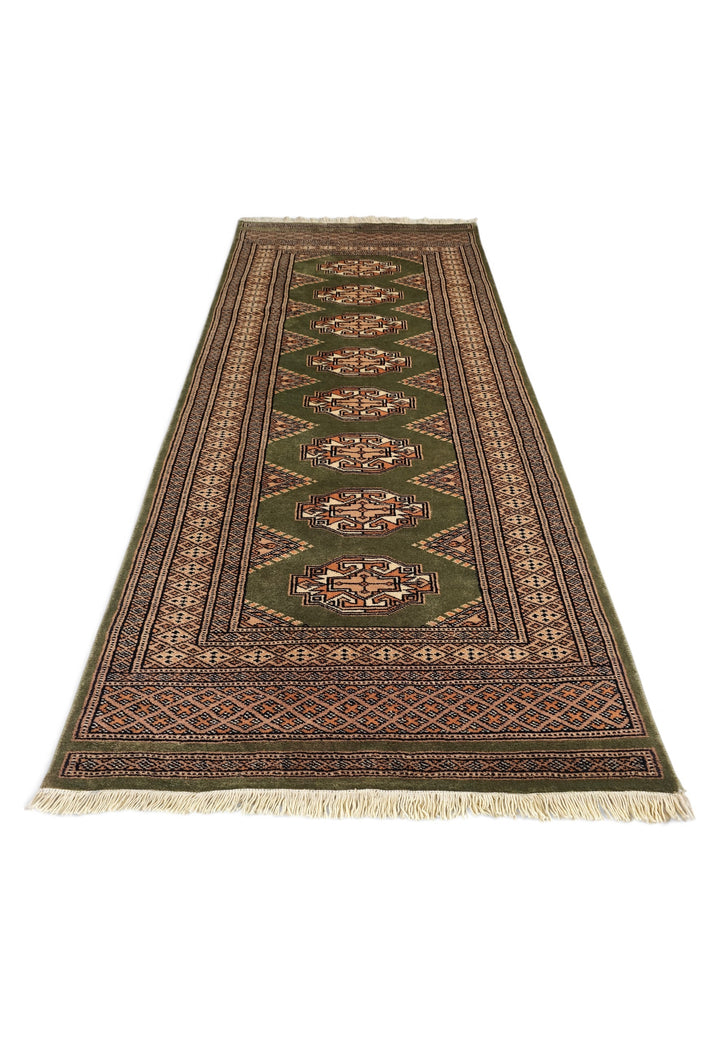 Olive Green and Beige Yamoud Rug, Hand-Knotted Wool