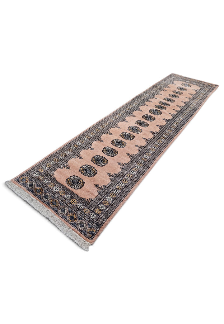 Salmon and Espresso Single Column Gül Bokhara, Hand-Knotted Wool Rug