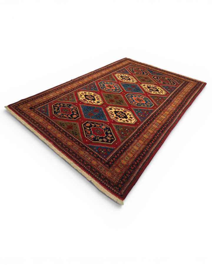 Multicolour Panel Pakistani Jaldar, Hand-Knotted Wool Rug