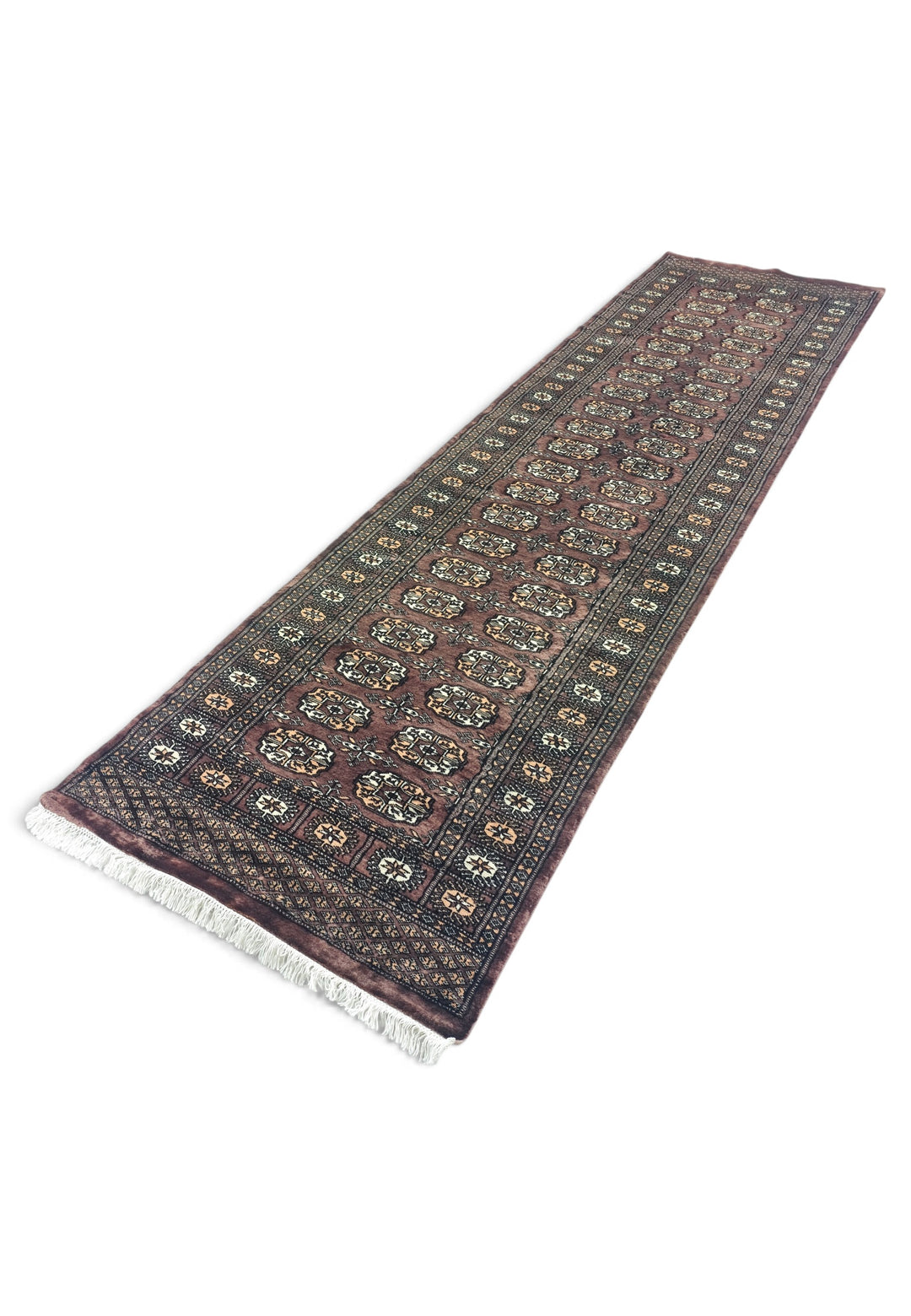 Taupe and Cream Turkmen Gül Bokhara, Hand-Knotted Wool Rug