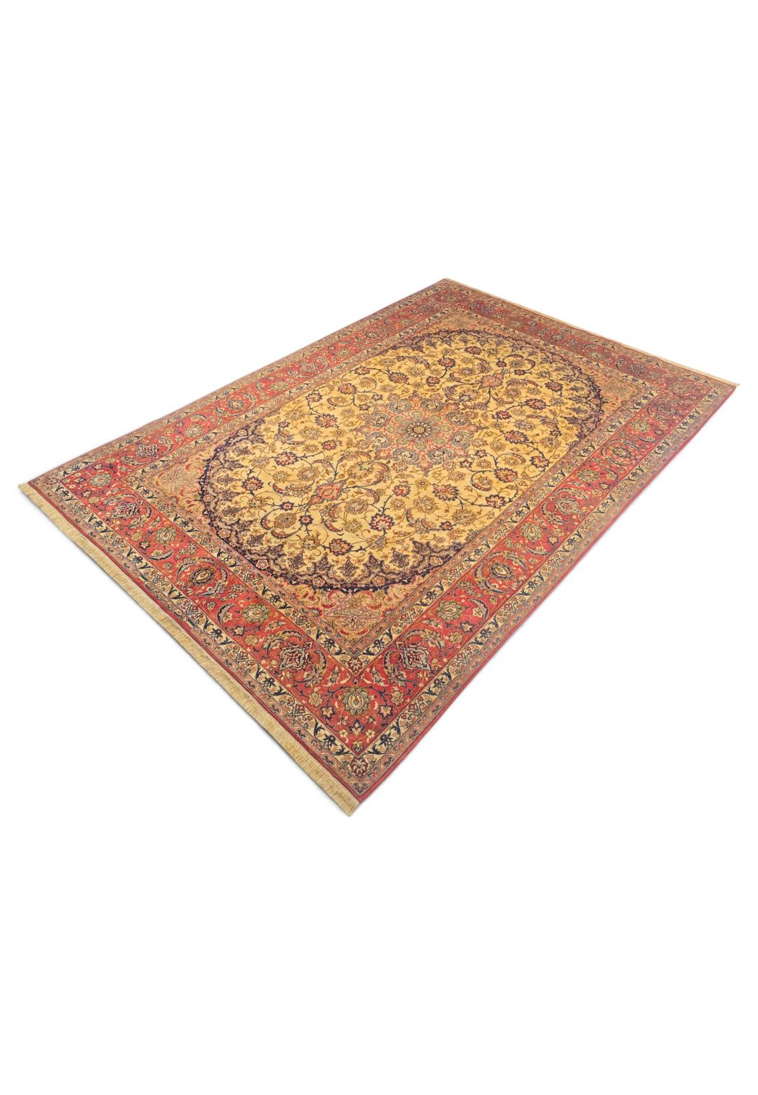Gold and Terracotta Oval Field Sirafian Isfahan, Hand-Knotted Wool Rug