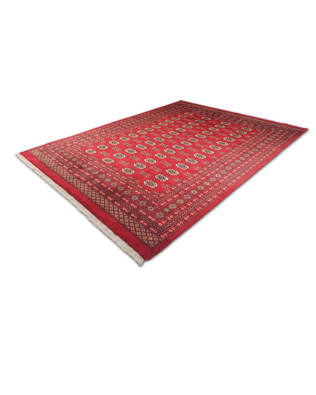 Madder Red and Wheat Gold Turkmen Gül Bokhara, Hand-Knotted Wool Rug