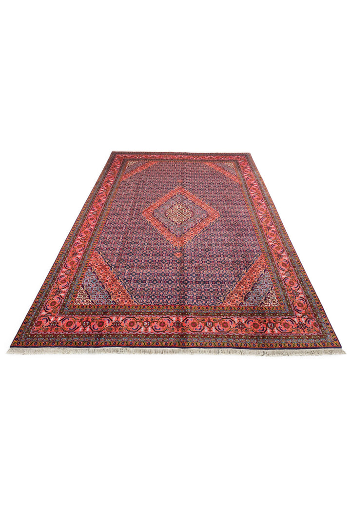 Rose and Indigo Herati Medallion, Hand-Knotted Wool Rug
