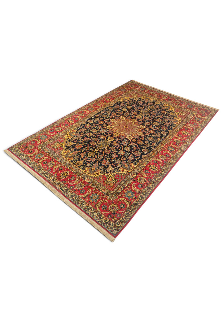 Black and Red Medallion Sirafian Isfahan, Hand-Knotted Wool Rug