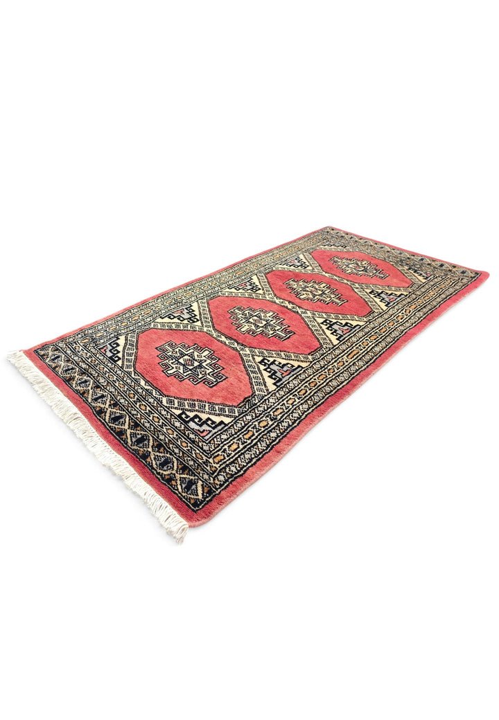Coral and Ivory Diamond Gül Jaldar Rug, Hand-Knotted Wool