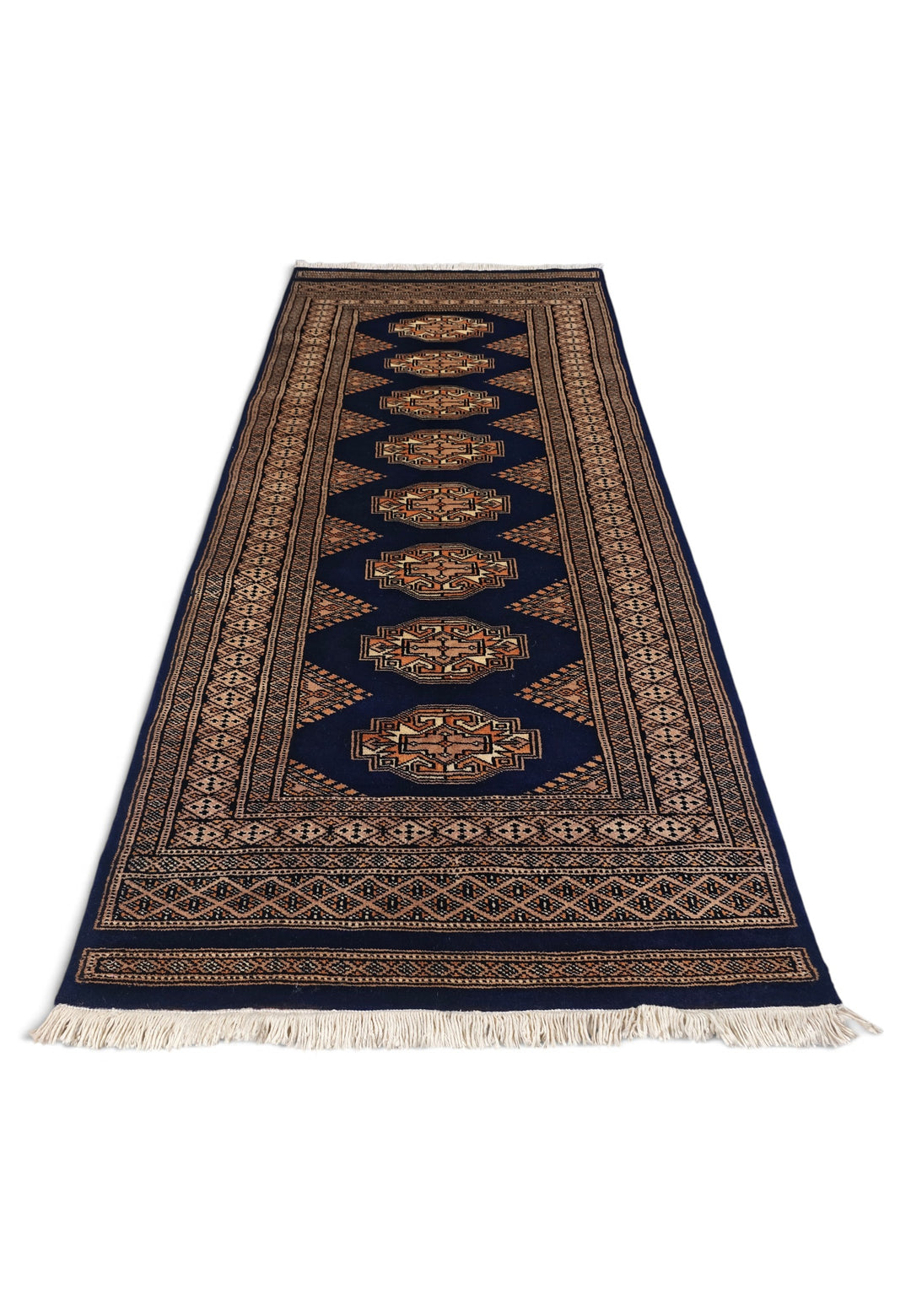 Navy and Beige Yamoud Rug, Hand-Knotted Wool