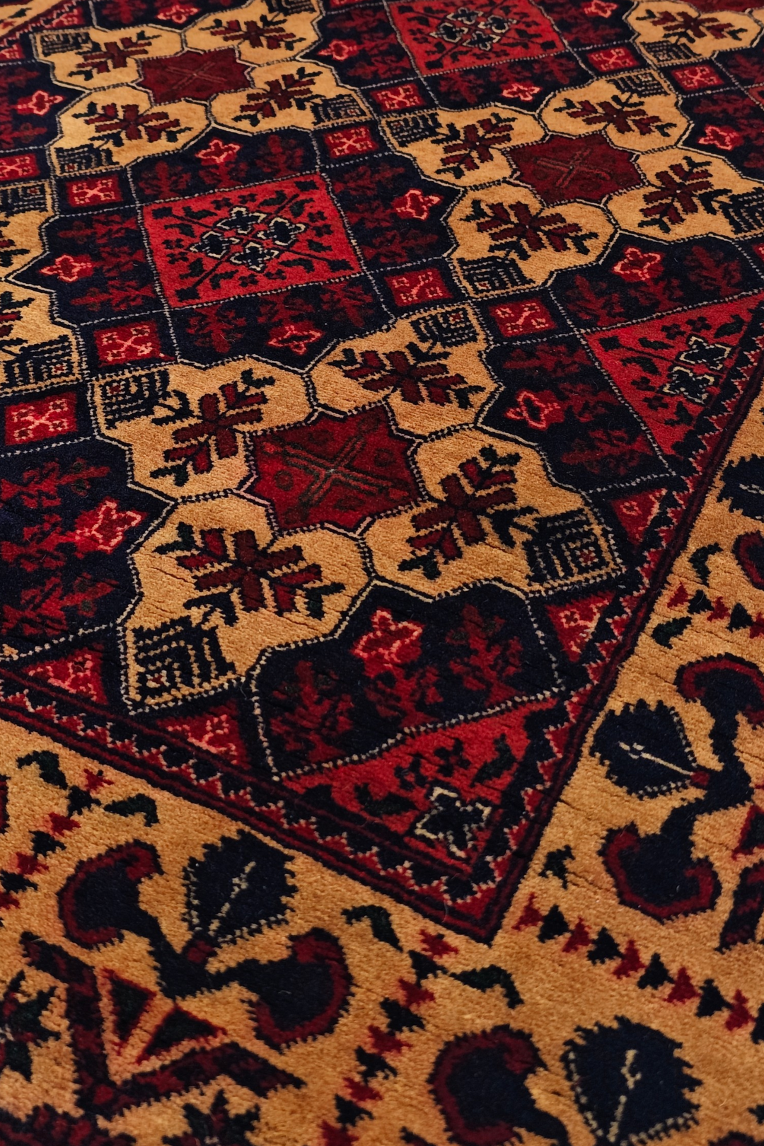 Coral and Camel Khan Muhammadi Rug, Hand-Knotted Wool