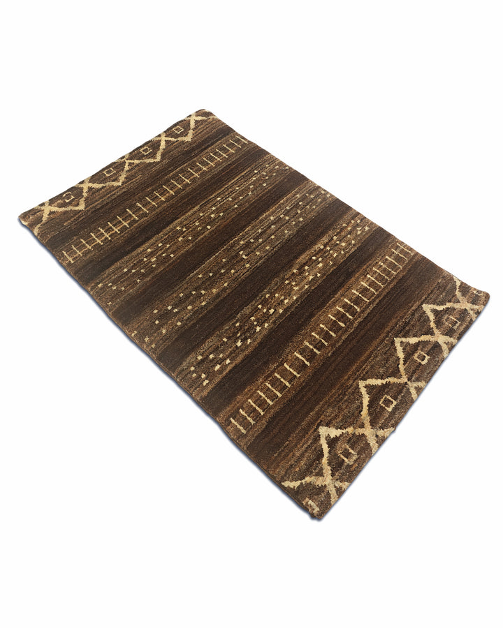 Brown Tribal Diamond Gabbeh, Hand-Knotted Afghan Wool Rug