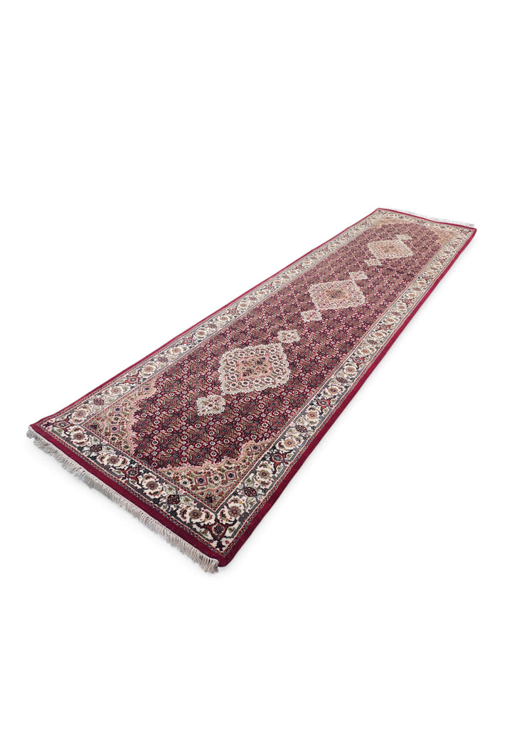 Deep Red and Ivory Mahi Medallion Tabriz, Hand-Knotted Wool Rug