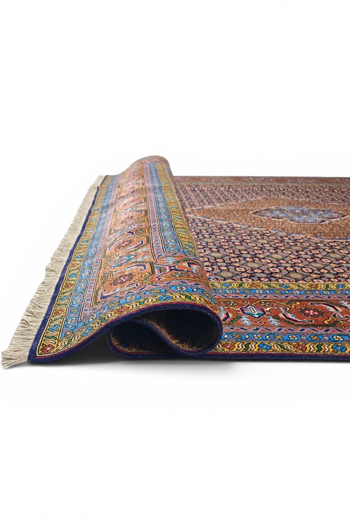 Navy Mahi Medallion Persian Ardabil, Hand-Knotted Wool Rug