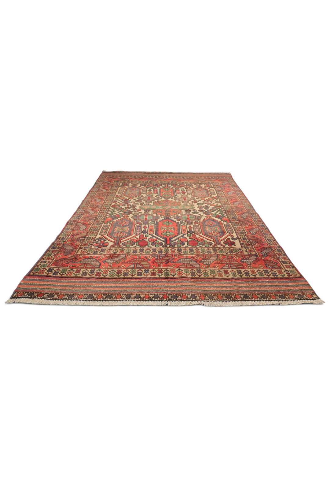 Cream and Orange Laspanji Kilim, Hand-Woven Wool
