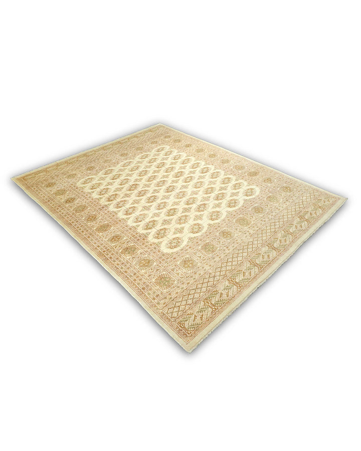 Antique Cream Turkmen Gül Bokhara Rug, Hand-Knotted Pakistani Wool