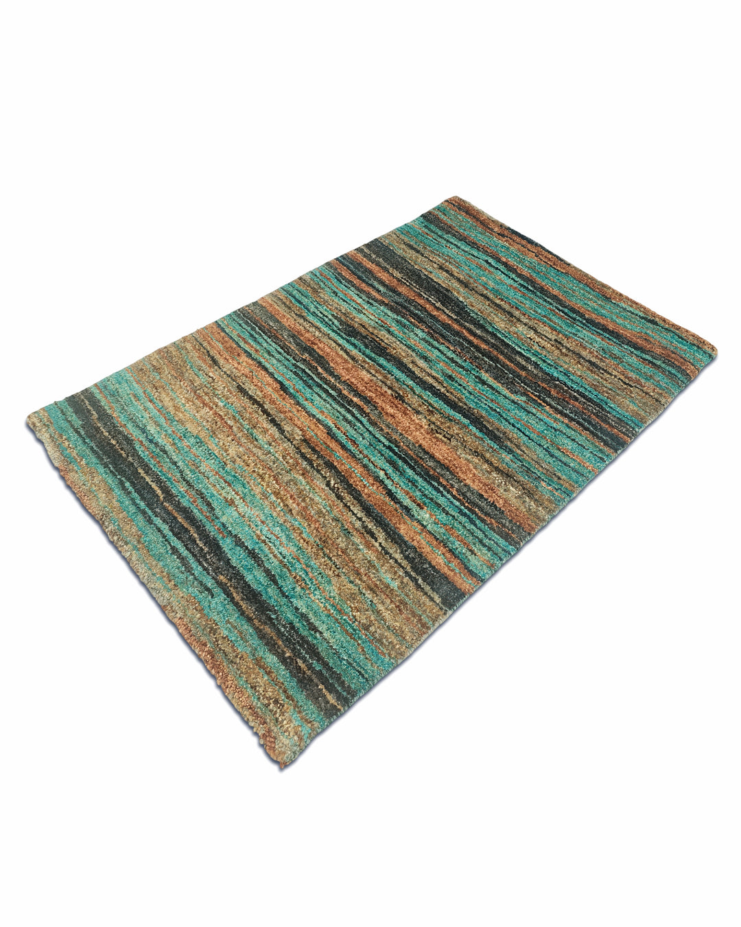 Turquoise &amp; Rust Streak Gabbeh, Hand-Knotted Afghan Wool Rug