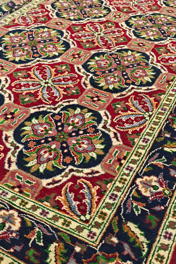 Red and Green Khan Muhammadi Runner, Hand-Knotted Wool