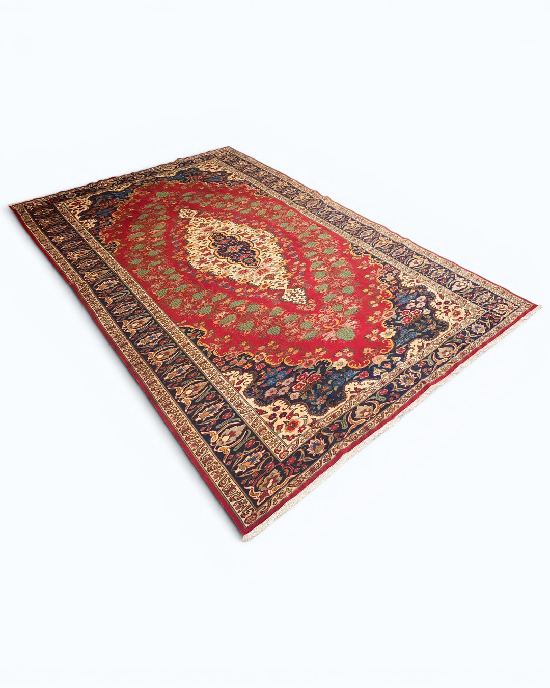 Red &amp; Navy Floral Medallion Rug, Hand-Knotted Afghani Sherwan