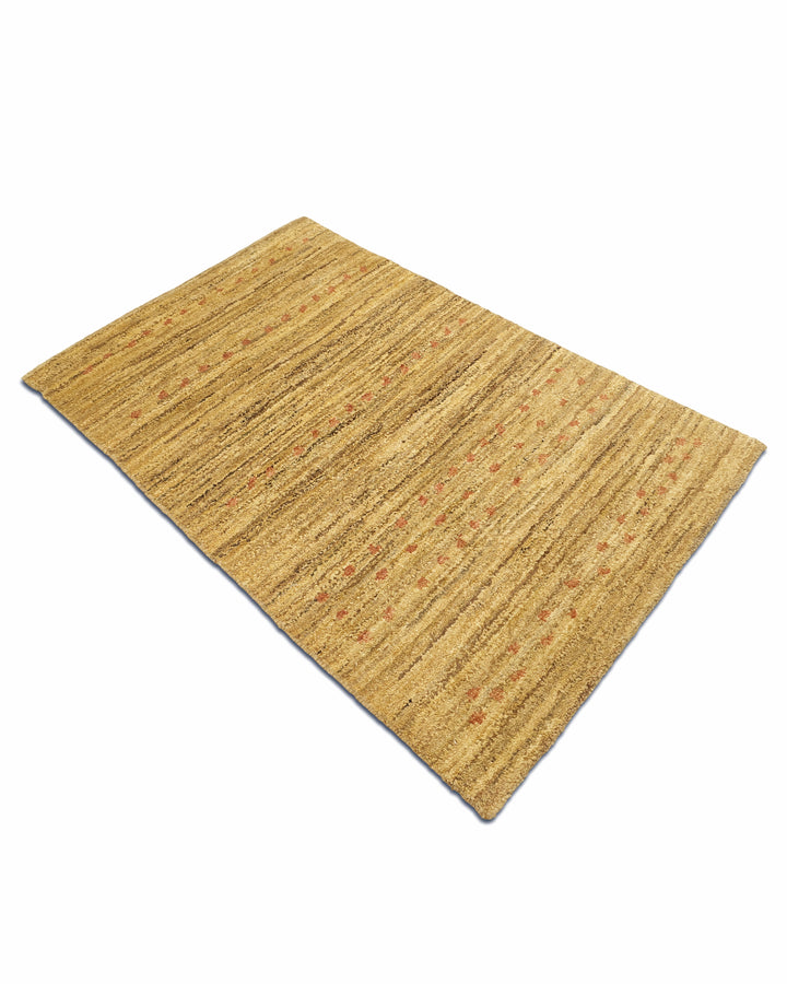 Wheat Gold Gabbeh with Rust Flecks, Hand-Knotted Afghan Wool Rug