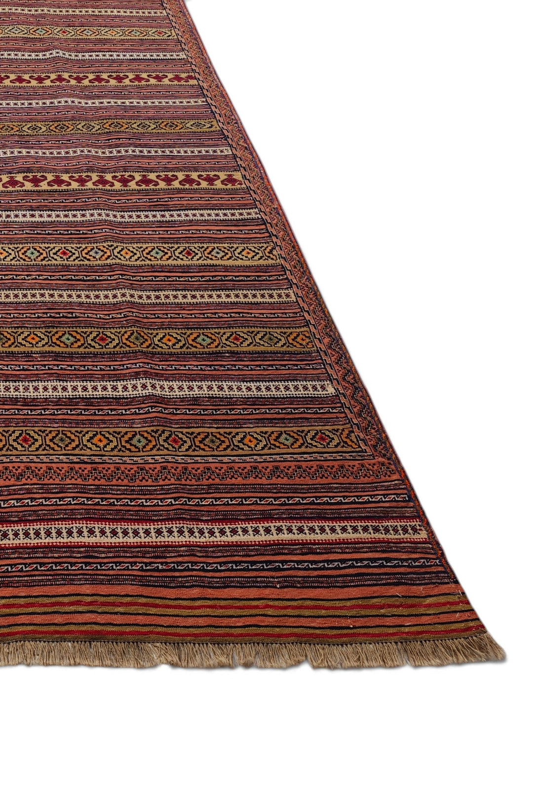 Rust and Cream Maliki Kilim, Hand-Woven Wool