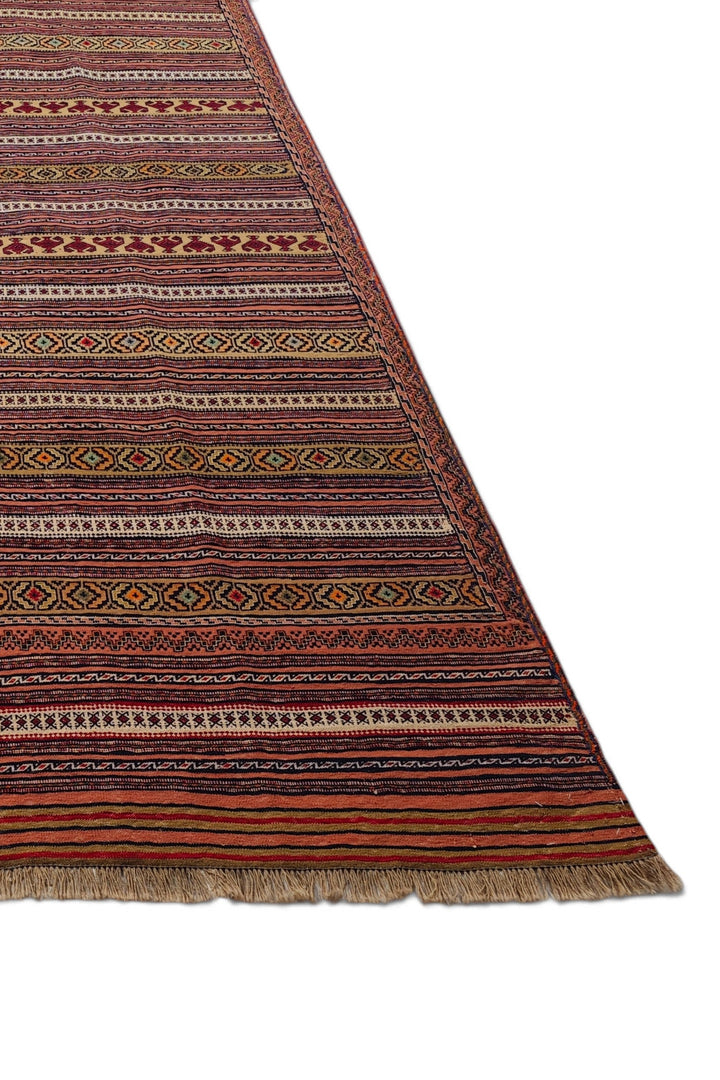 Rust and Cream Maliki Kilim, Hand-Woven Wool