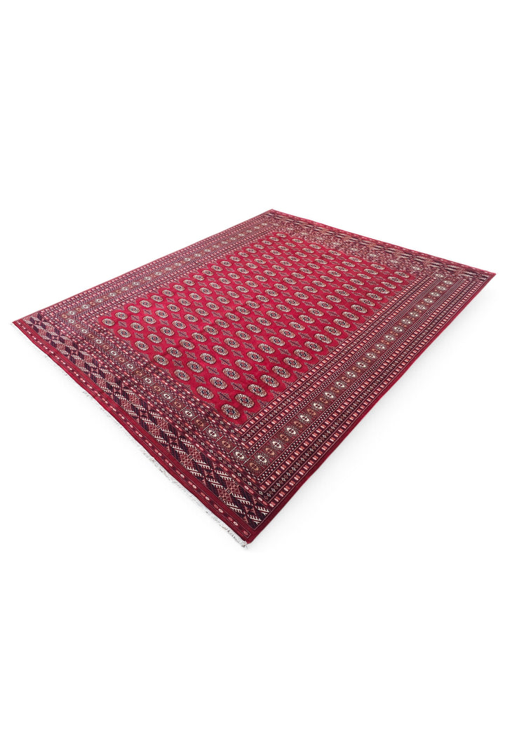 Ruby Red Turkmen Gül Bokhara, Hand-Knotted Wool Rug